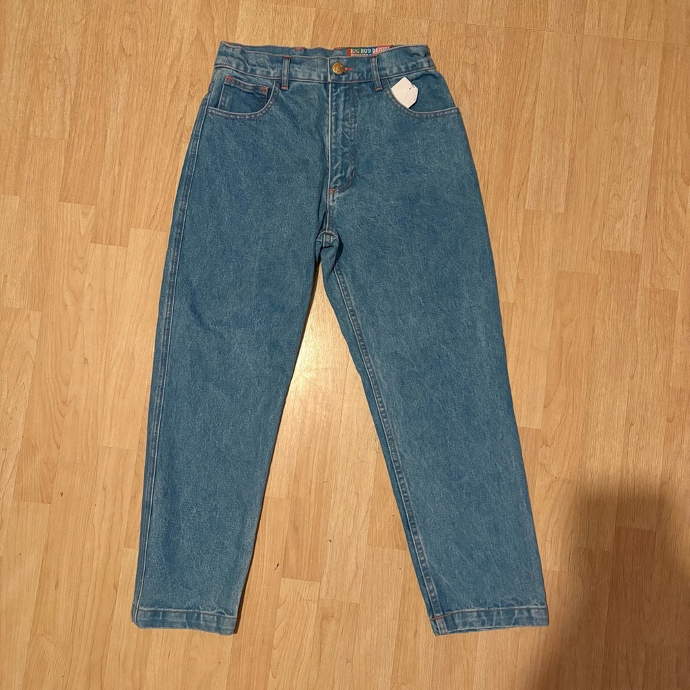 BIG BUD PRESS New Frontier Back Patch High Rise Rigid Denim Straight Jeans 28